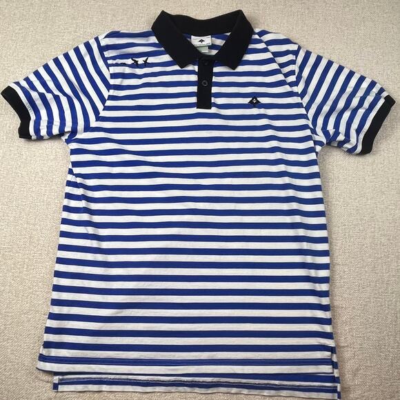 LRG Men’s Large White & Blue Striped Preppy  Short Sleeve Polo Shirt Streetwear - Picture 1 of 9